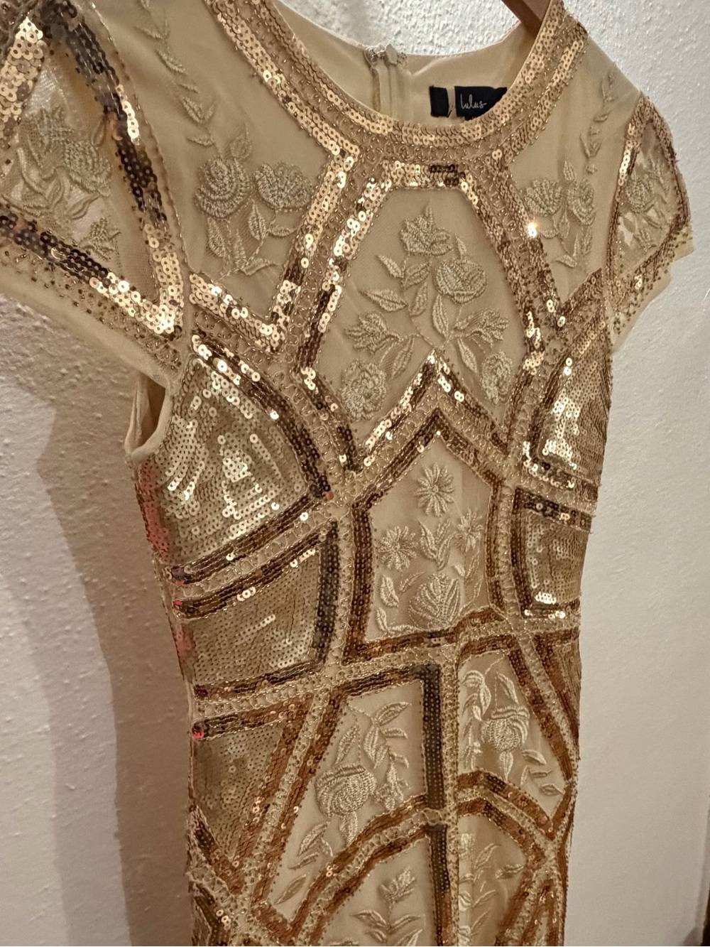 Lulus Spread Your Shine gold sequin embroidered bodycon dress. - Picture 6 of 6